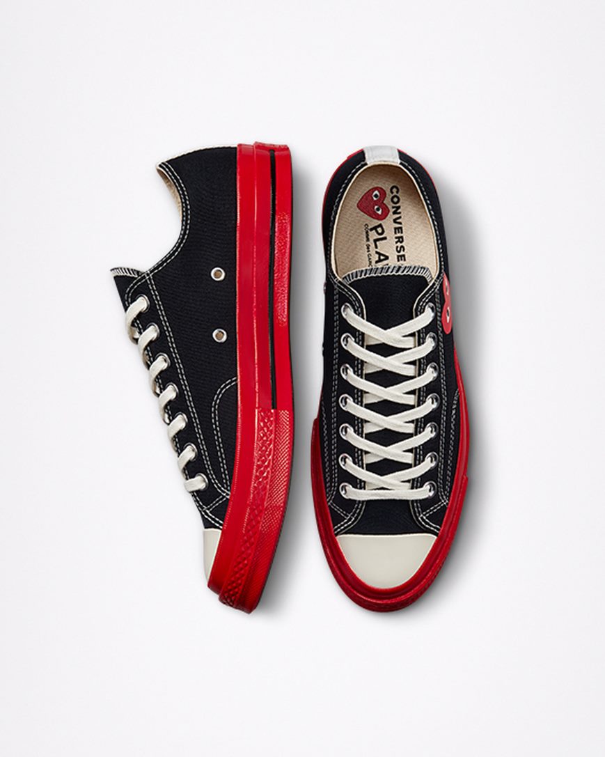 Men's Converse x Comme des Garçons PLAY Chuck 70 Low Top Shoes Black / Red | AU 09C83L